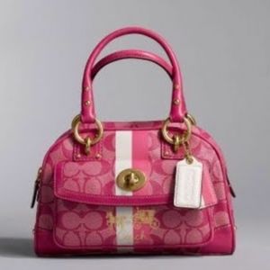 Coach Heritage Stripe Domed Satchel in Hot Pink